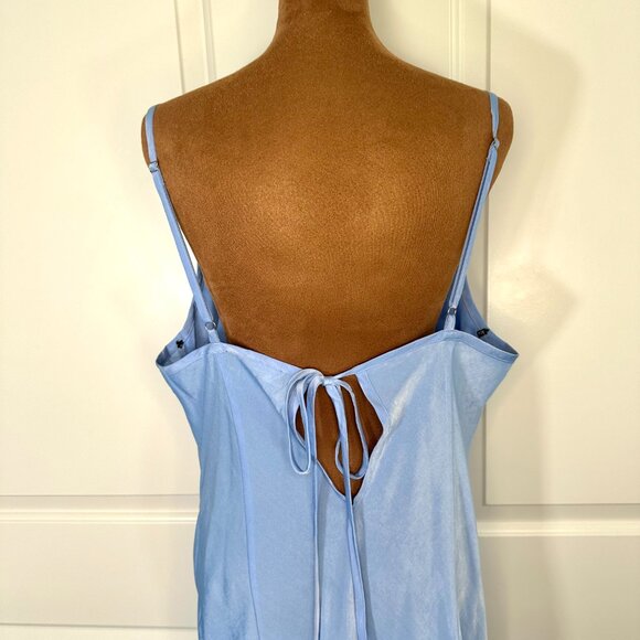 Sky Blue Cowl Neck Satin Slip Maxi Tie-Back Dress 0X - New without Tags - Picture 13 of 13